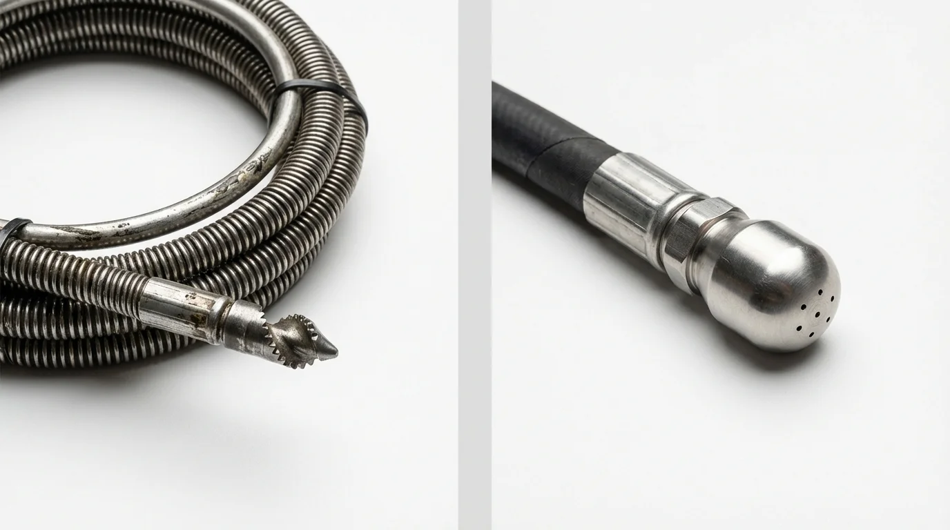 Drain snake cable and hydro jetting nozzle used for drain cleaning in Saint Clair, MI